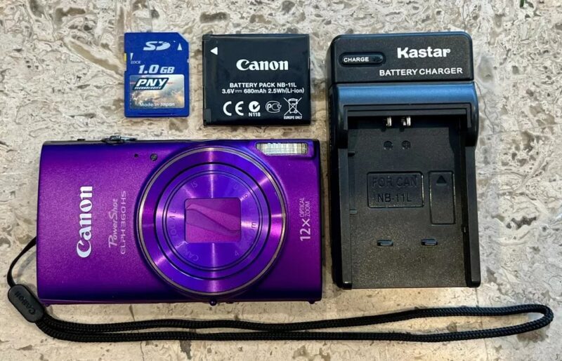 Canon PowerShot ELPH 360 HS 20.2 MP Digital Camera in Purple *Rare* With Extras!